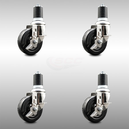 Service Caster 4 Inch 316SS Soft Rubber Swivel 1-3/4 Inch Expanding Stem Caster Set Brake SCC SCC-SS316EX20S414-SRS-TLB-134-4